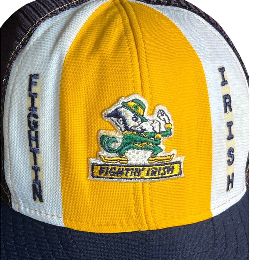 Vtg Notre Dame Fighting Irish Trucker Hat USA Lucky Stripes Snapback Mesh Cap - Picture 6 of 10